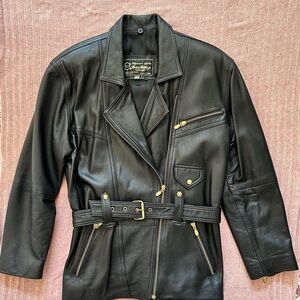 Vintage Belt Waist Leather Jacket
